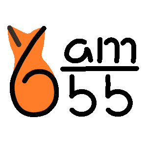 The word "yam655" split so that "yam" is above "655." The "y" and "6" are drawn with the same lines so the downward line of the 'y' swoops around to become the "6." There is an orange back-of-cat halo around the y-6 glyph with the loop of the '6' being the cat tail.